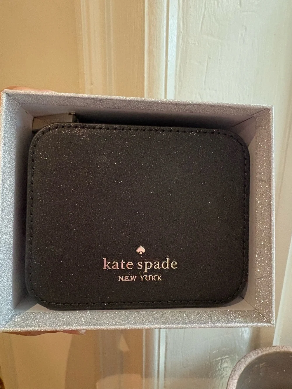 New Kate Spade Tinsel Boxed Travel Jewelry Holder in black glitter Jewelry Box